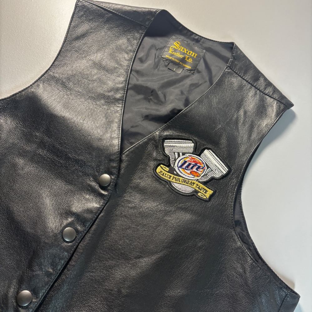 Y2K Saxon Leather Ltd. Miller Lite Motorcycle Vest Rally For Great‎ Taste - L